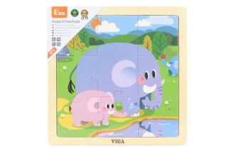 Obrázek z Dřevěné puzzle 9 dílků - sloni 